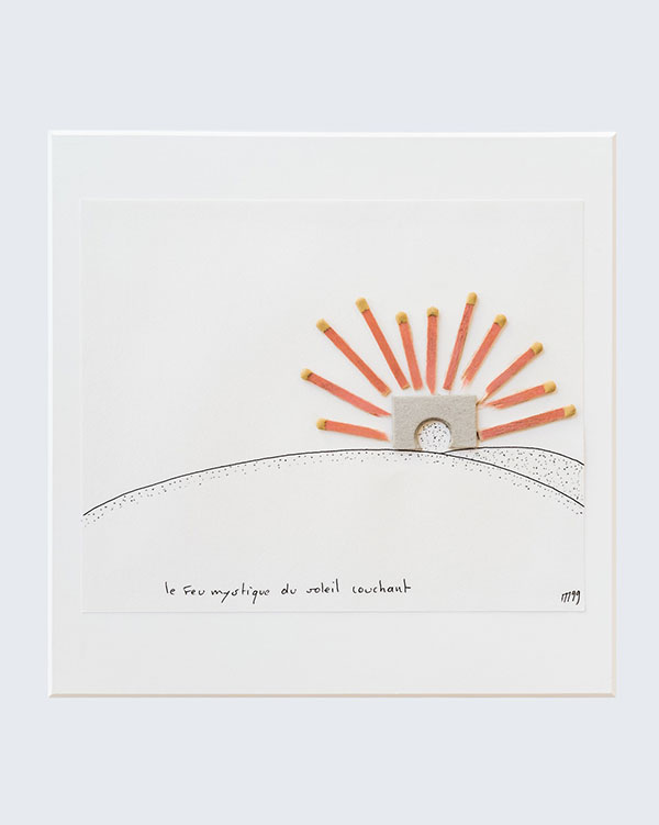 Le feu mystique du soleil couchant, 1999, collage et dessin, 19 x 14 cm