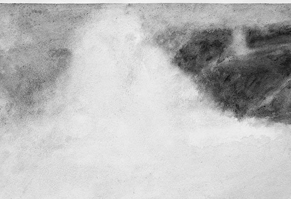 Vallée, nuée, gouache sur papier 19 x 28 cm, 2020