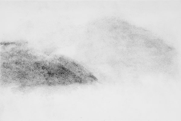 Versants, brume, pluie, gouache sur papier 38 x 56 cm, 2021