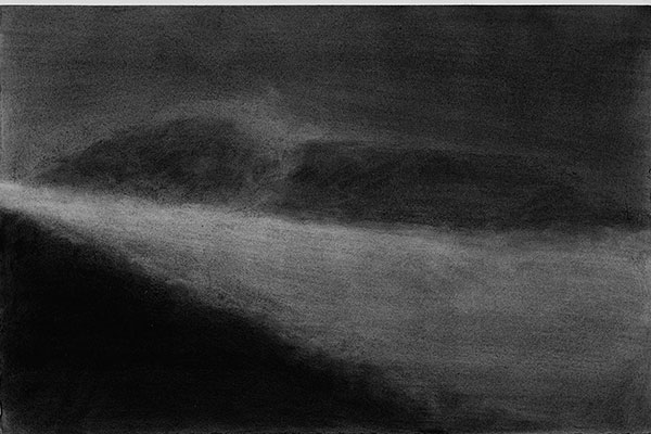Mer de brume, nuit, gouache sur papier 38 x 56 cm, 2021