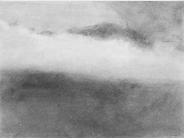 Versant, brume, gouache sur papier 56 x 76 cm, 2021