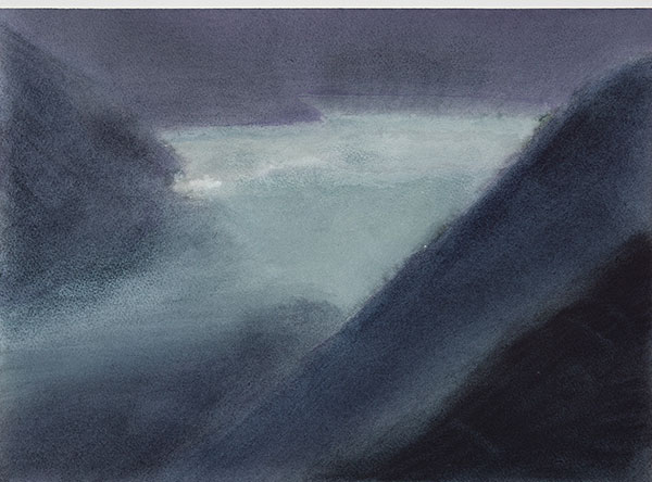 Vallée, soir, lueur (I), aquarelle sur papier 28 x 38 cm, 2021