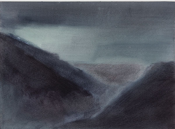Massif, pluie, soir, aquarelle sur papier 56 x 76 cm, 2021